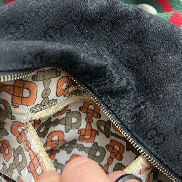 Gucci GG Black Monogram Backpack with Web Stripe - Picture 12 of 13